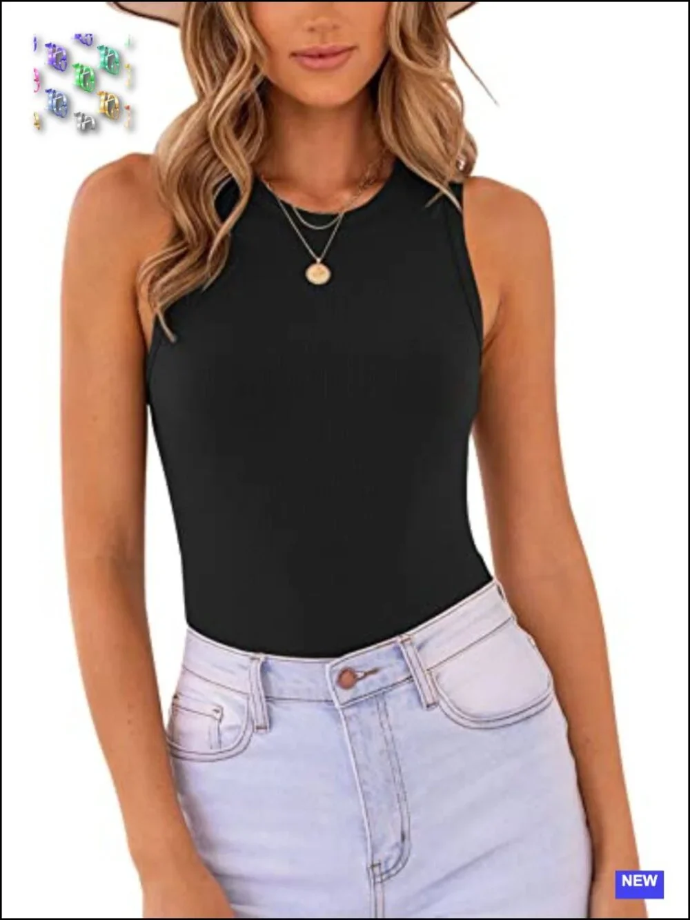 Ribbed Sleeveless Racerback Halter Neck Bodysuit Tank Top